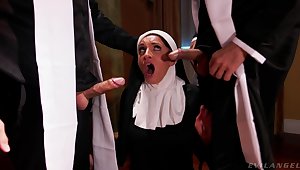 Hot nun pleases these men with the dirtiest threesome